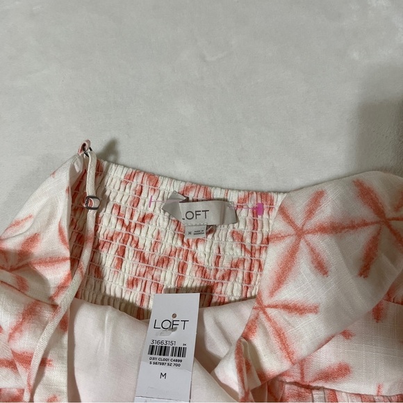 LOFT Women's Adjustable Straps Babydoll Top Linen Rayon Cream Coral Print Medium - Picture 5 of 8